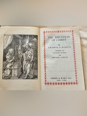The Imitation of Christ Vintage Hardcover Book with Red Decorative Border